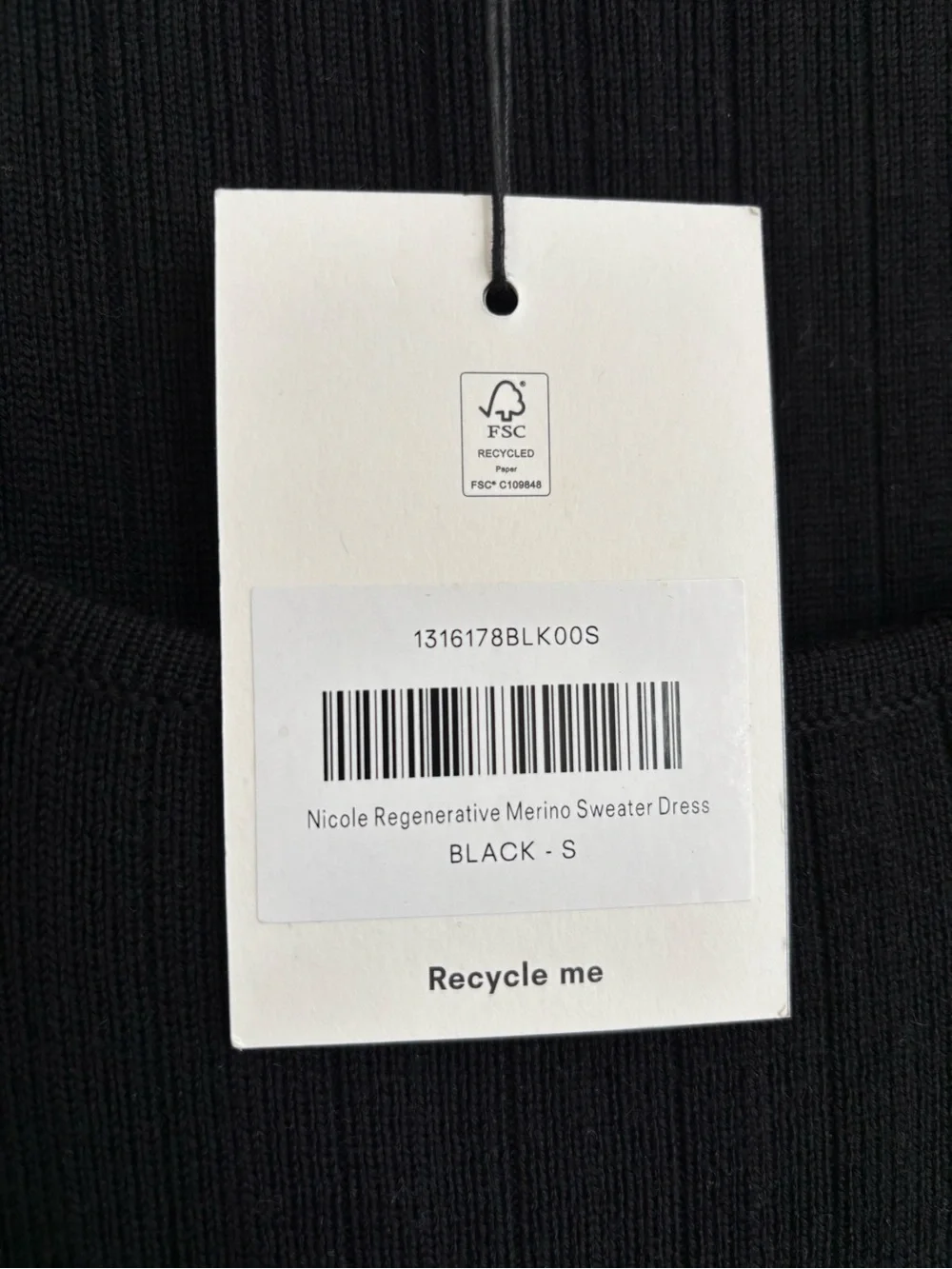 NWT Reformation Nicole Regenerative Merino Sweater Dress in Black, Size S